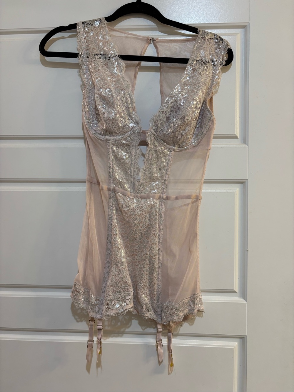 Victoria's Secret Blush Sequin Lace Plunge Chemise